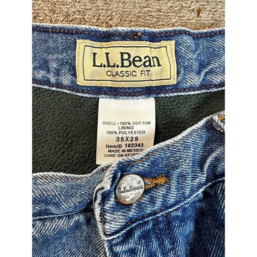 L.L.Bean Men’s Classic Fit Straight Blue Denim Jeans Fleece Lined 35 x 29